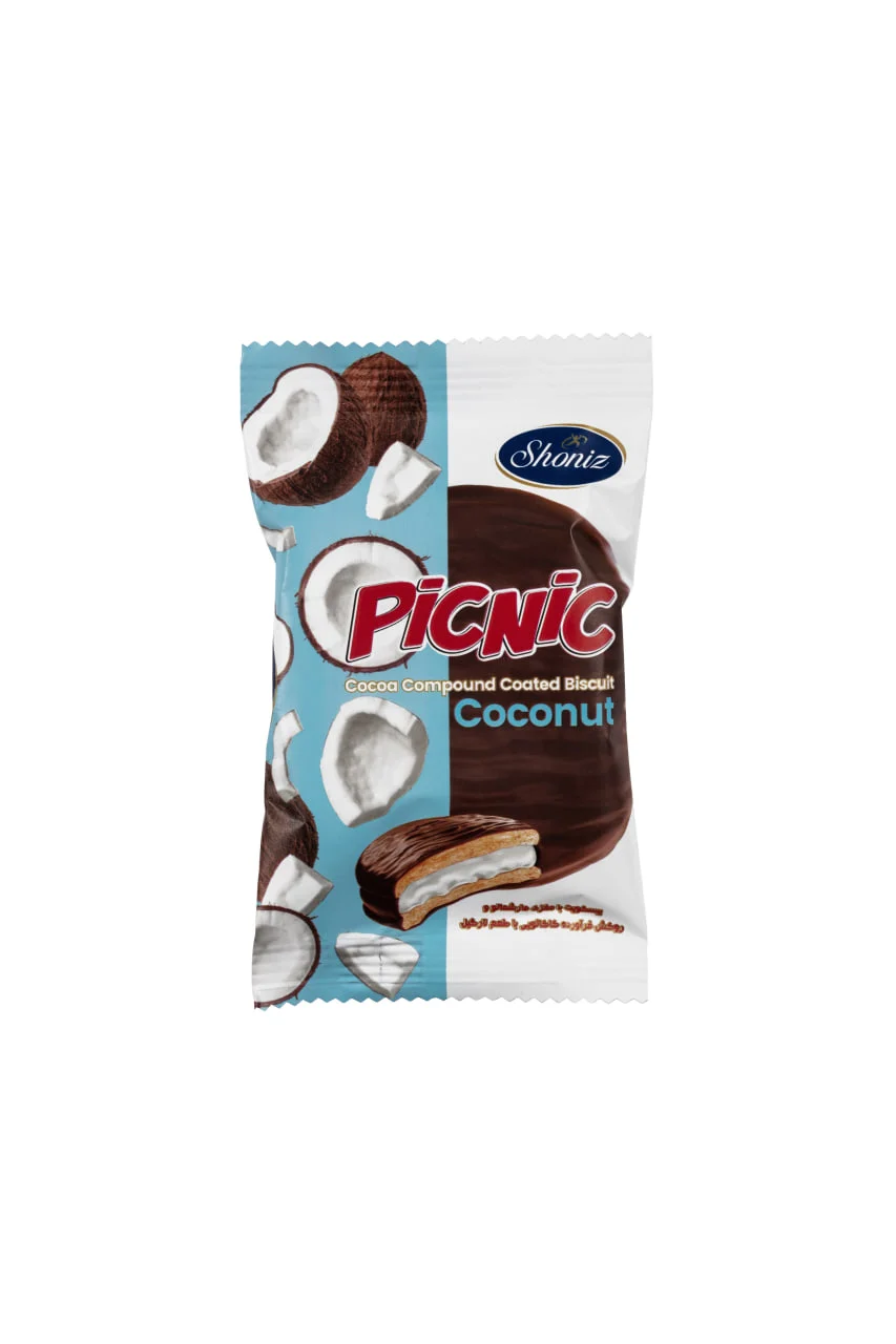 پیک نیک - بیسکویت مغزدار مارشمالوی نارگیلی با روکش کاکائو (26 گرم کارتن 60 عددی)